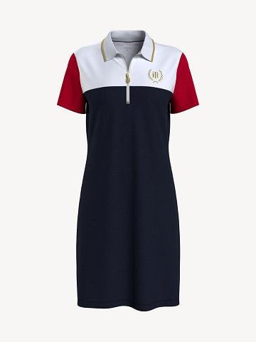 Női Tommy Hilfiger Quarter-Zip Colorblock Polo Dresses Kék | HU 107PJJ